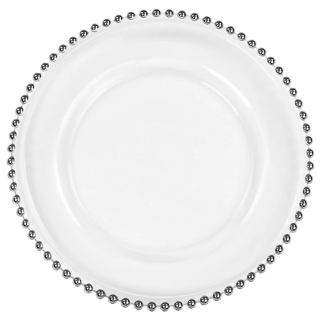 Beaded Glass Charger Plate 12.5" — Silver