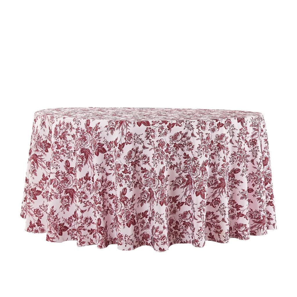 Polyester Round Floral Tablecloth — Pink & Burgundy