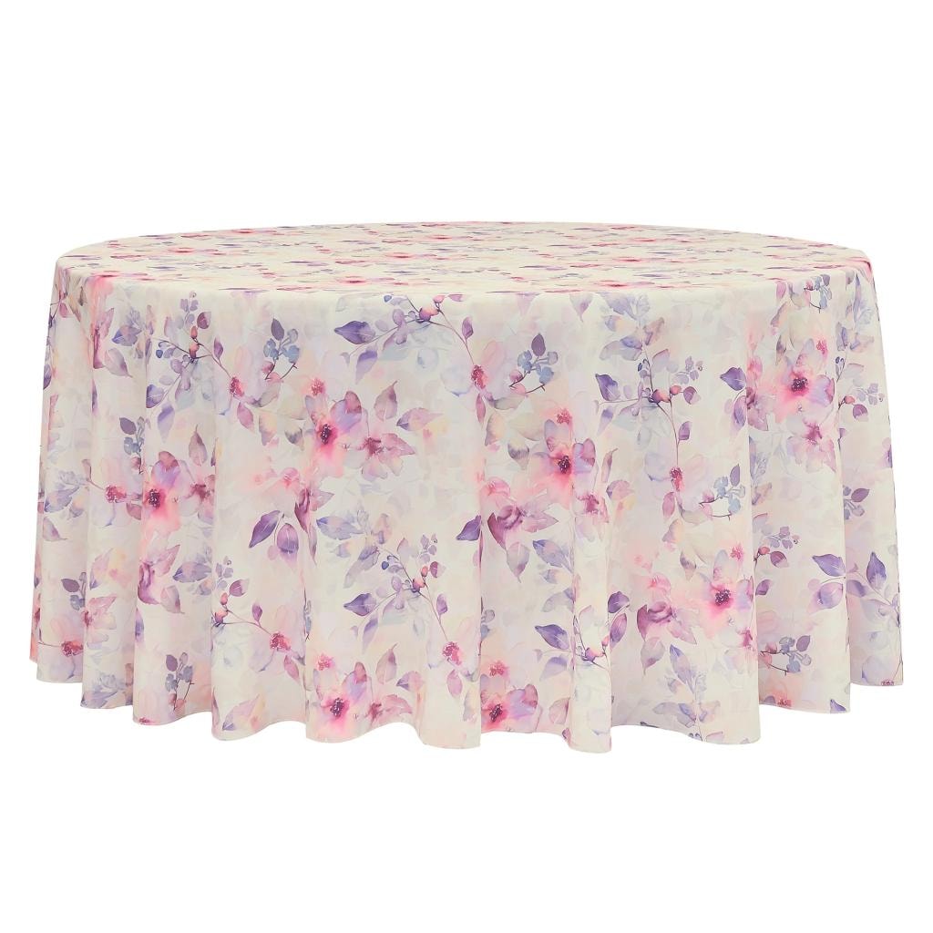Polyester Round Floral Tablecloth — Pink & Purple