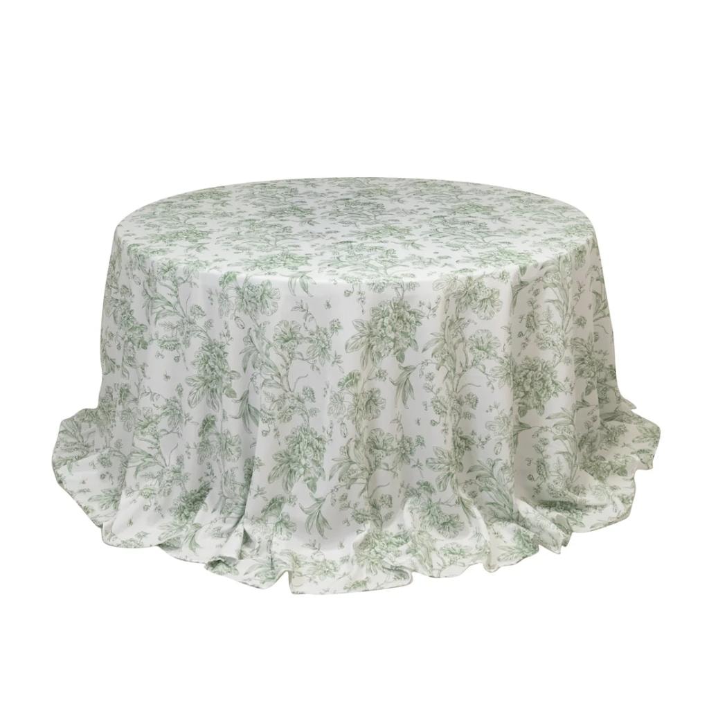 Polyester Round Tablecloth — Sage Green Floral