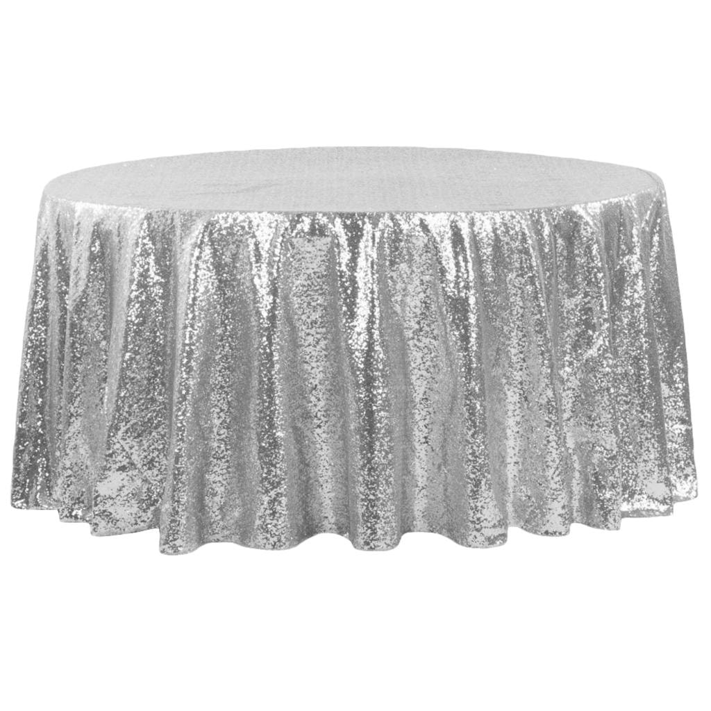 Round Sequin Tablecloth — Silver