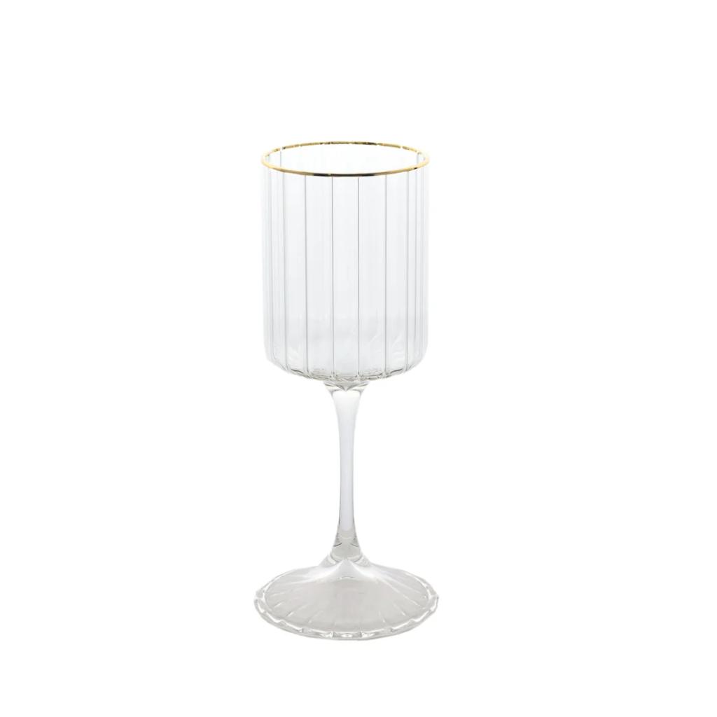 Goblet Wine Glass with Gold Rim 8" — Clear