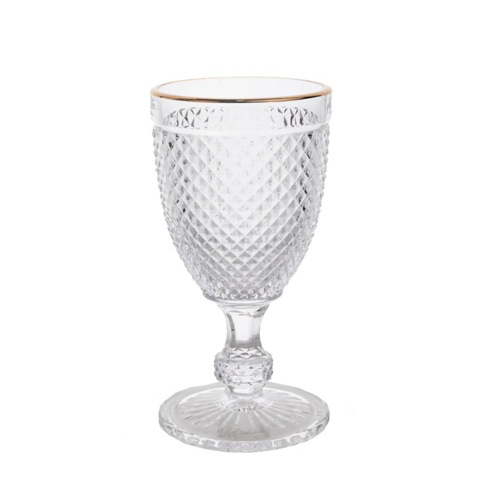 Goblet Wine Glass with Gold Rim 6" — Clear