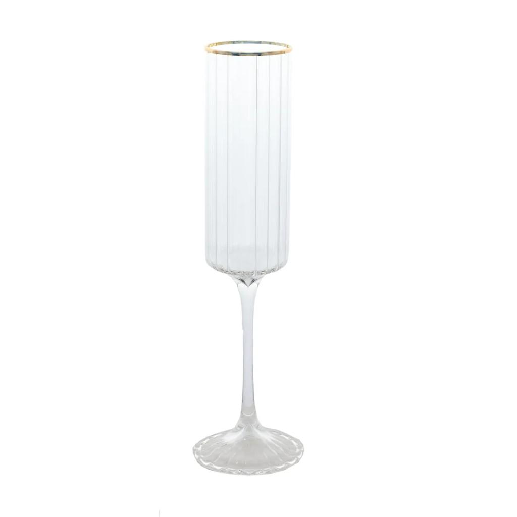 Champagne Glass with Gold Rim 9.5" — Clear