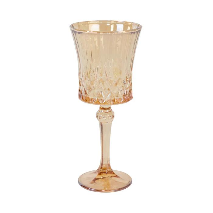 Crystal Cut Wine Glass 8" — Gold