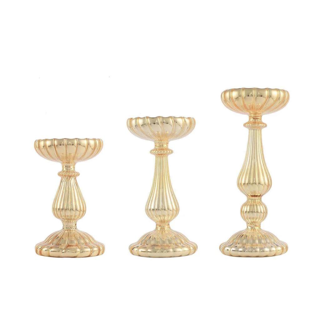 Mercury Glass Candle Holder Stands — Gold