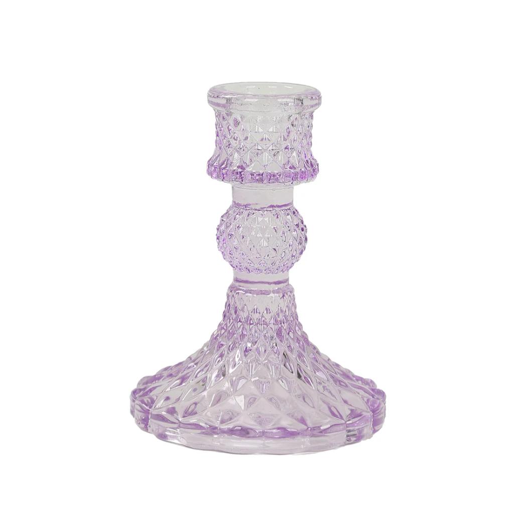 Glass Diamond Pattern Candlestick Holder 4" — Lilac