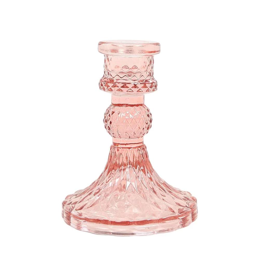 Glass Diamond Pattern Candlestick Holder 4" — Rose