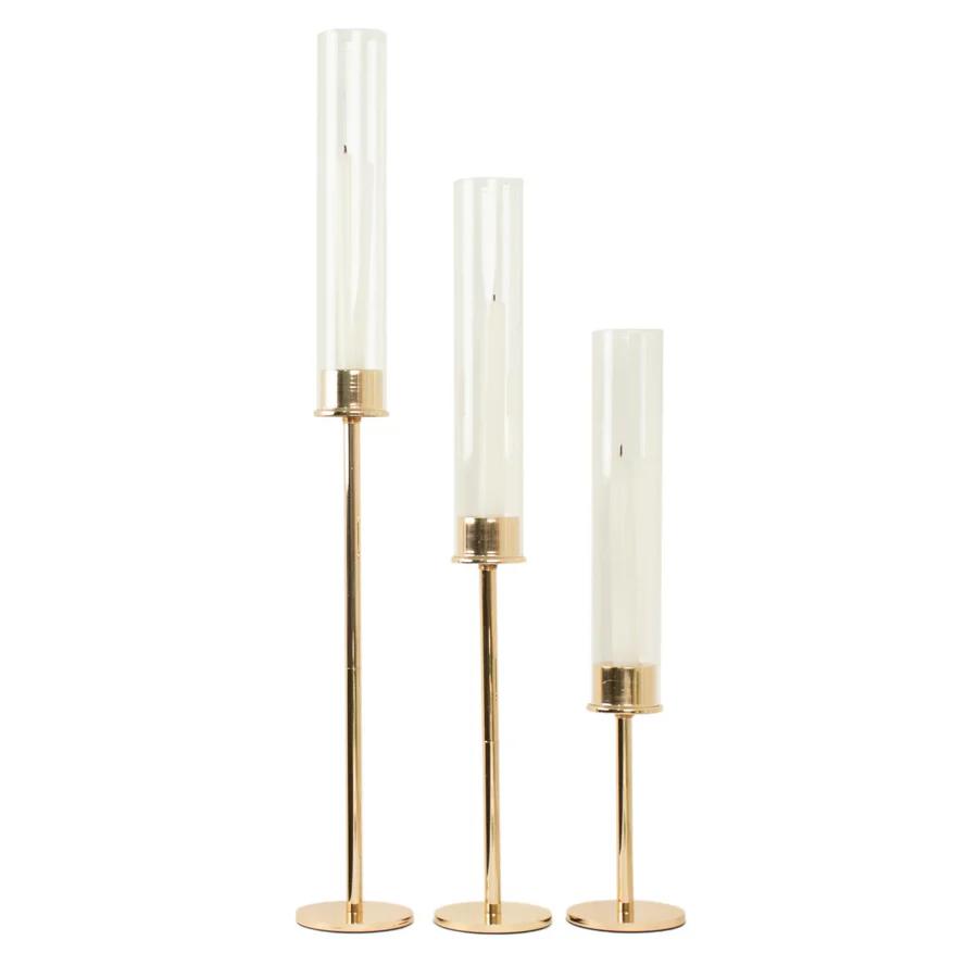 Metal Hurricane Candlestick Holders — Gold
