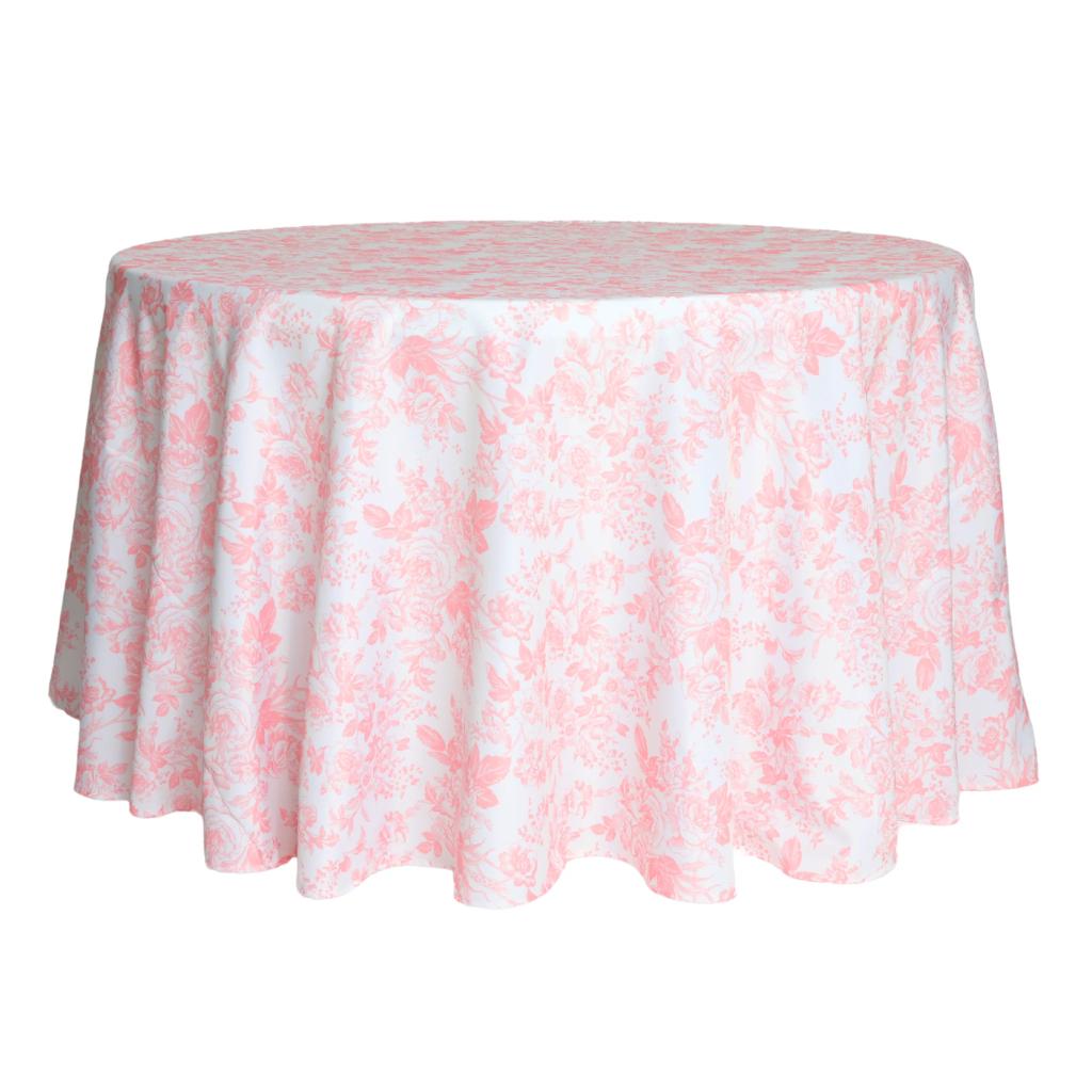 Polyester Round Tablecloth — Bright Pink & White