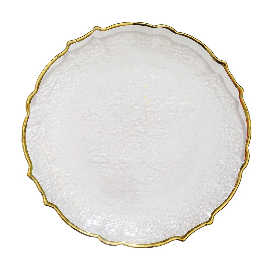 Glass Charger with Gold Scalloped Rim — 13"